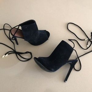 5 Inch Heel Suede Ankle Tie Sandals
